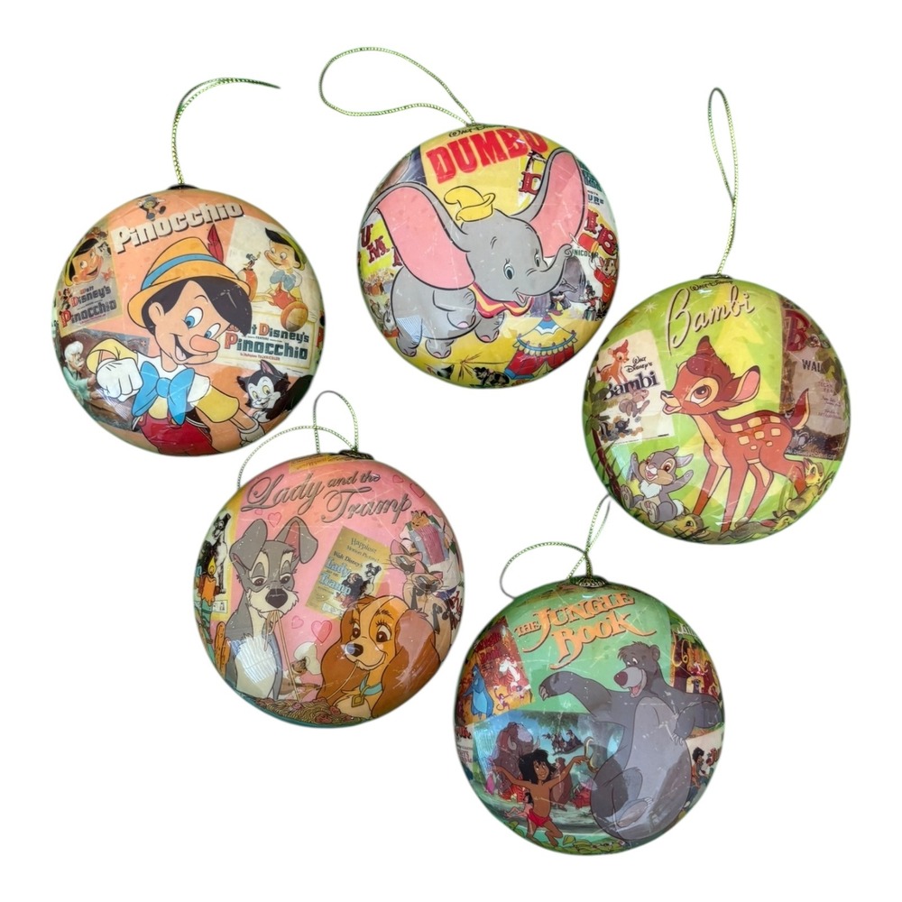 Disney Movie Character Christmas Ornaments Set of 5 Retro Style - Picture 2 of 2